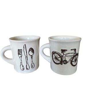 Ore' Originals Set Of Mugs Diner Inspired Retro Bike Embossed Chunky Mugs